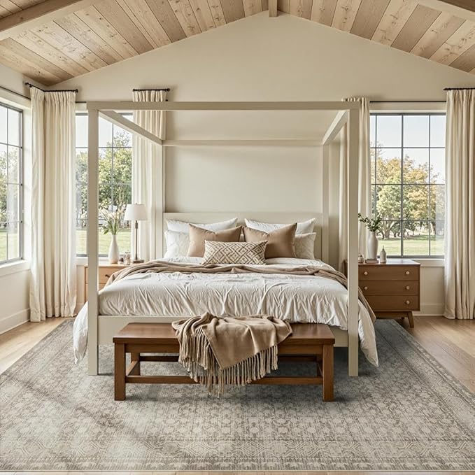 8x10 Washable Area Rug for Living Room, Extra Large Neutral Vintage Boho Rugs for Dining Room, Kids Room, Farmhouse, Durable Low Pile Non Slip Carpet for High Traffic Areas, Apricot