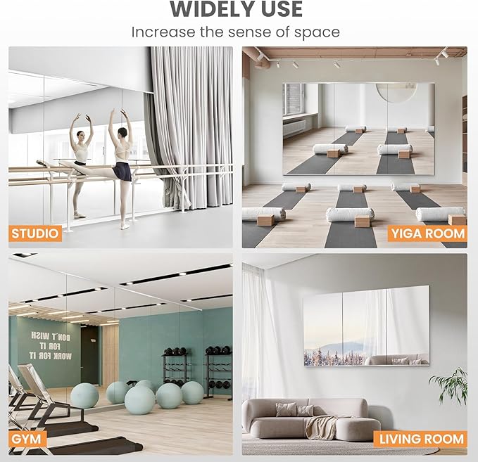 pertetey Home Gym Mirror, 83X40 Inch(1Pack) Large Frameless Tempered Glass Full Body Wall Mounted Mirror for Gym, Yoga, Exercise, Dance Studio