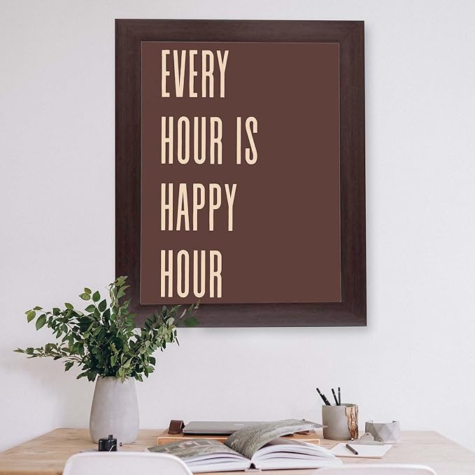 InkFlow Posters Every Hour Happy Hour Poster - Retro Typography Quote Art - Warm Brown Minimal Design - Kitchen Bar Wall Decor Accent - Modern Home Print - 8x10 Unframed Canvas Print