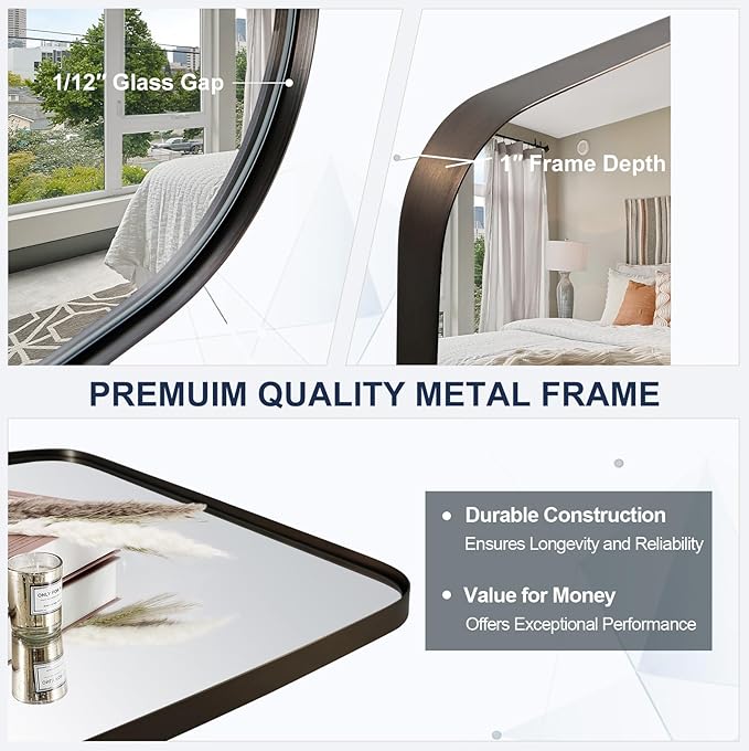 ANDY STAR Brushed Bronze Bathroom Mirror, 32x48 Oblong Mirror with Stainless Steel Metal Frame, Oval Vanity Mirror for Over Sink, Modern Anti Rust Wall Mounted