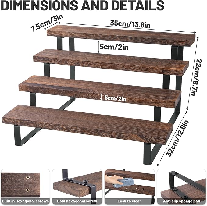 IHKFILAN Wooden Display Riser Stand,4 Tier 13.8IN Perfume Display Stand,Wood Rustic Cupcake Stand,Tiered Countertop Display Shelf for Figures,Condiment,Dolls Collection,Makeup,Cupcake,Perfume (solid wood)