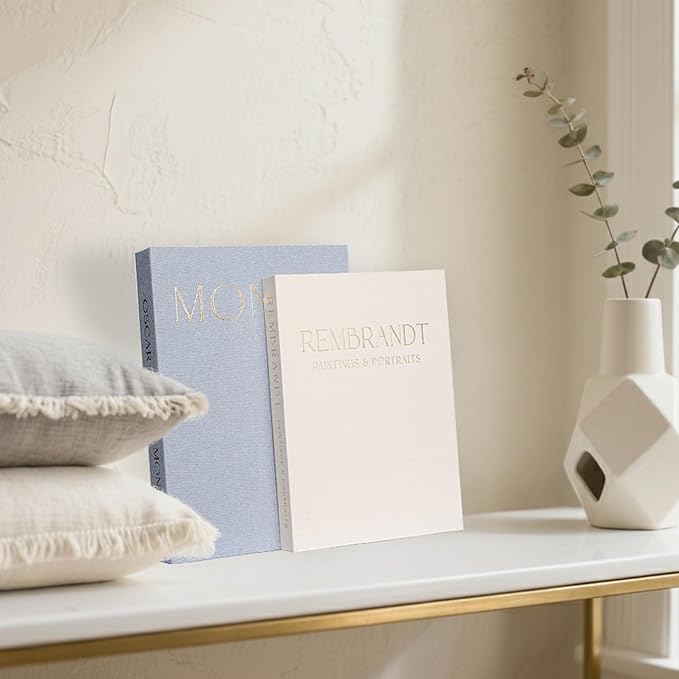 Decorative Faux Books - Set of 2 Linen Boxes - Aesthetic Fake for Modern Home Decoration, Photo Storage and as a Keepsake Box