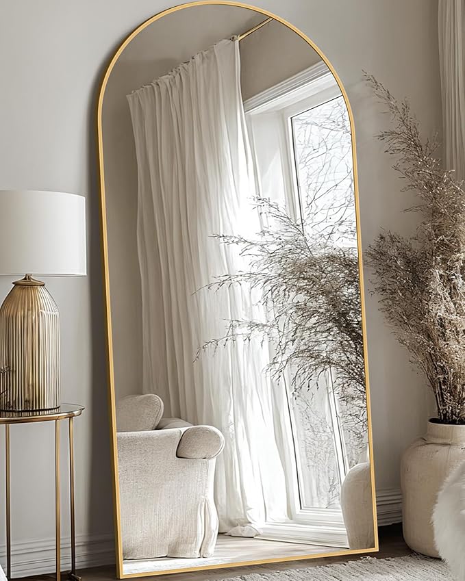 Antok 68" x26” Arched Full Length Floor Mirror, Gold Aluminum Frame, Free Standing/Wall Mount/Leaning for Bedroom, Living Room, Dressing Room