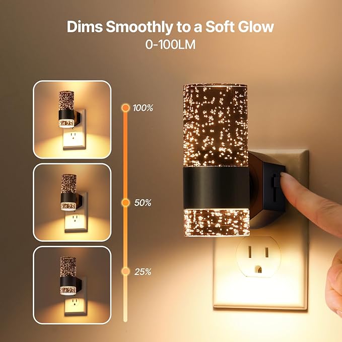 LED Dimmable Night Lights Plug into Wall, 2-Pack Bright Plug in Nightlight, Dusk-to-Dawn, Adjustable Brightness 0-100LM, Auto-On/Off Home Decor for Bedroom, Bathroom, Hallway, Kitchen, 3000K