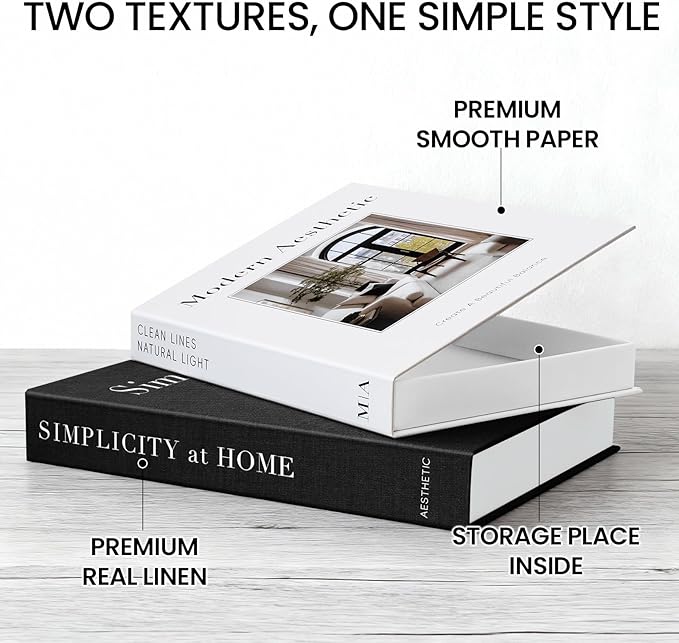 Modern Decorative Books for Home Coffee Table Decor - Fake Books Storage Box for Decoration - Set of 2 Faux Book Photo Storage Keepsake Box for Room Bookshelf Decor, Black