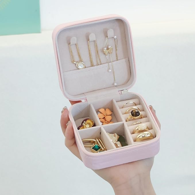 OceeK Travel Jewelry Case, PU Leather Small Jewelry Box,Portable Travel Jewelry Organizer Storage Case,Pink,1 Pack
