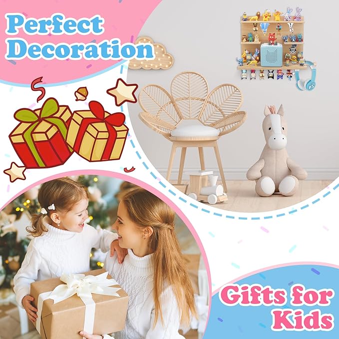 for Tonies Box Storage Shelf Wall Mounted, 3-Tier Magnetic Pine Wood Floating Shelves Organizer for Tonie box1/2 Player, Tonies Figures, Earphones, Display Collection 20~30 Characters