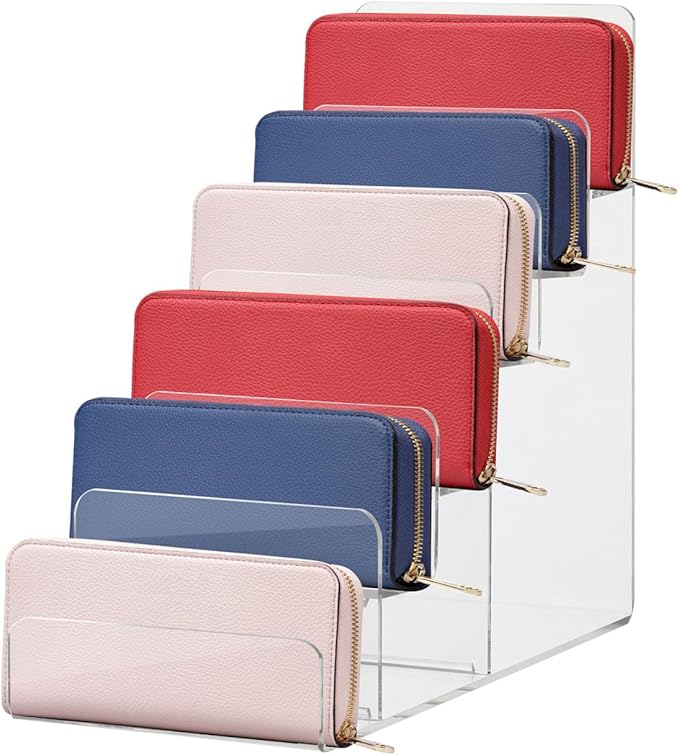 VALICLUD Wallet Display Stand, 6-Tier Acrylic Clear Organizer 7.8 Vendor Display Riser Counter Table Shelf for Jewelry, Cosmetics, Perfume, Dessert