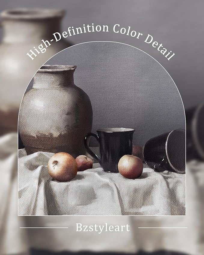 Bzstyleart Vintage Wall Art Decor Living Room, Canvas Framed Wall Art, Farmhouse Retro Rustic Artwork, Home Decor Aesthetic Painting Picture Print, Pottery Still Life, 12 x 16 Inch