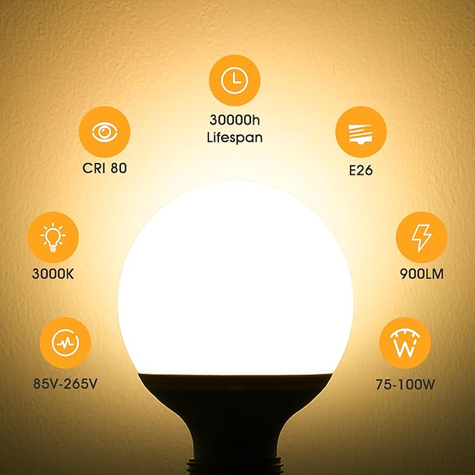 Flaspar Vanity Light Bulbs for Bathroom, G25 LED Globe Light Bulb 100 Watt Equivalent, 3000K Warm White LED Bulbs E26 Medium Base for Mirror Makeup Chandelier Lighting, Non-dimmable, 4 Pack