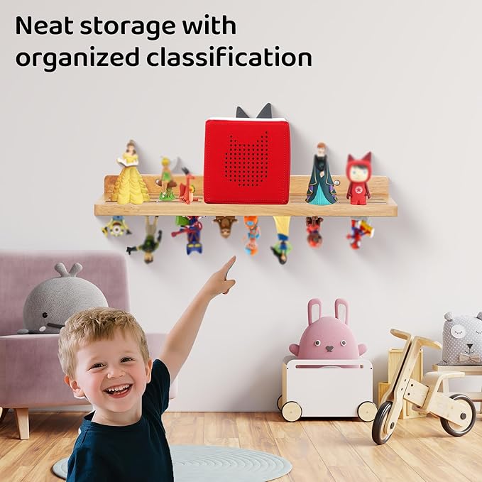 For Tonies Figures Shelf Magnetic,for Tonie Box Wall Shelves,for Tonies Characters Organizer Audio Toy Storage (Holds 36 Figurines),Compatible Charging Station for Children Kid's Room,Oak Wood