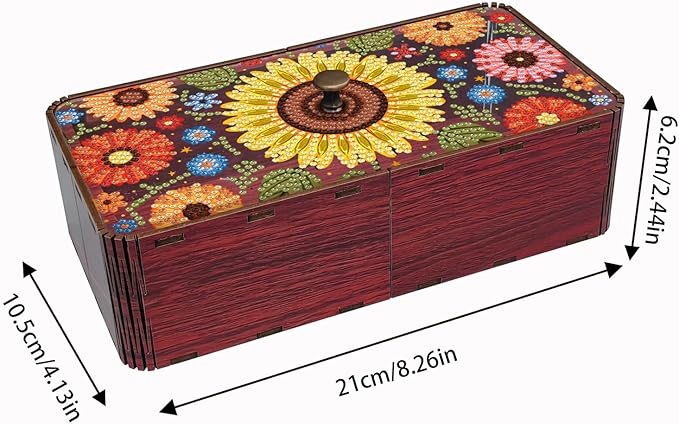 Diamond Art Painting Storage Box Kit, DIY Rectangular Wooden Decorative Container Holder with Lid, Snack Jewelry Gem Art Organizer Case for Adults (Sunflower)