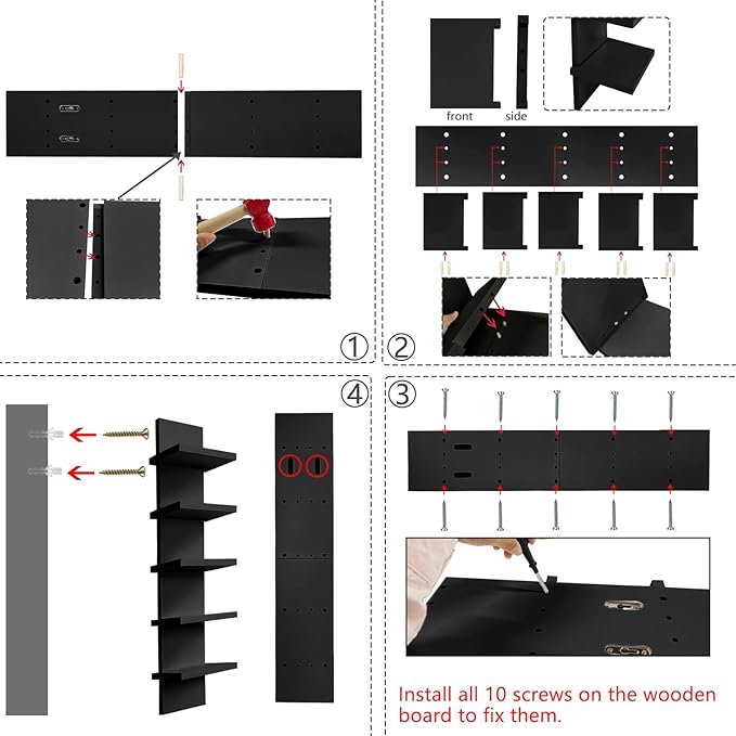 5 Tier Wall Shelf Unit - Narrow Smooth Laminate Finish - Vertical Column Wall Decor Mount Floating Storage Home Decor Organizer Tall Tower Utility Shelf for Bedrooms, Living Rooms(Black)