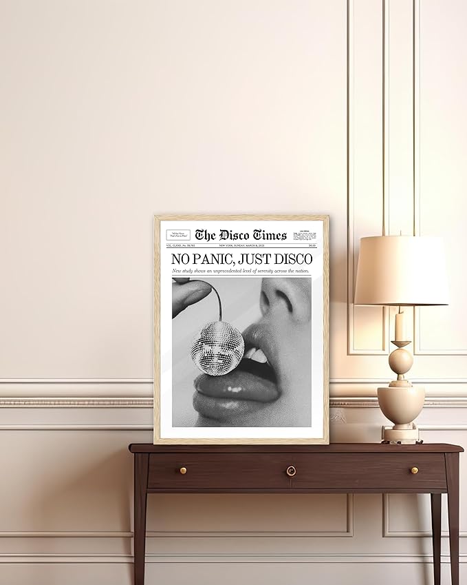 iHery Unframed Trendy Disco NewsPaper Wall Art Prints,12x16in Canvas Wall Art Prints,Cherry Disco Ball Headline Poster New York News,Magazine Cover Art Dorm Living Room Home Décor 1Pack