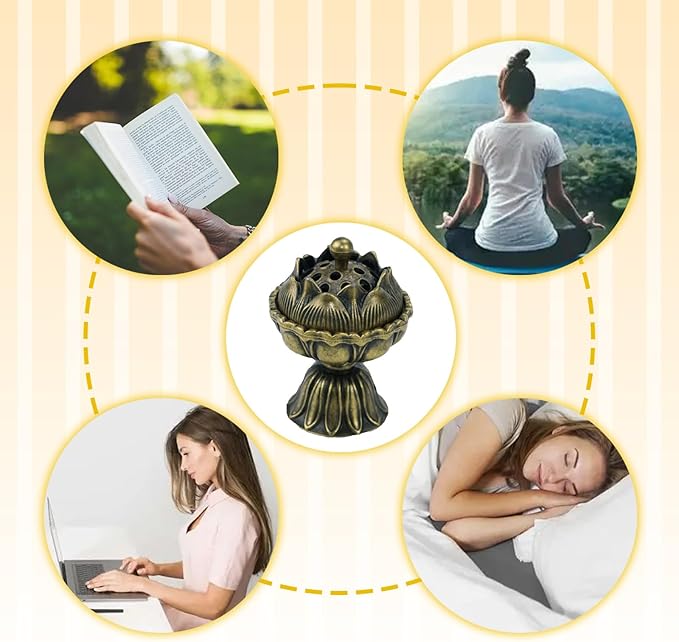 1PCS Lotus Incense Holder, Vintage Cone Incense Burner with Lid and Grid, Elegant Desktop Ash Catcher for Home, Office, Yoga, Meditation, Spa, Teahouse Decor