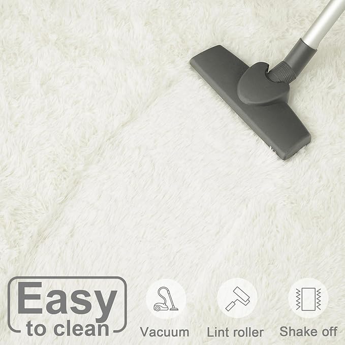 Large Area Rugs for Living Room, 9x11 Soft Fluffy Shaggy Rug, Machine Washable Non-Slip Plush Fuzzy Indoor Carpet, Aesthetic Home Decor for Bedroom, Kids Room, Nursery, Dorm, White