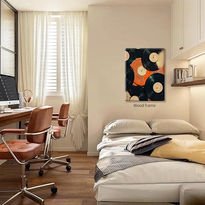 90s Music Vinyl Records Canvas Poster Trendy Modern Music Wall Art Vintage Minimalist Aesthetic Prints 08x10 inch Framed for Living Room Bedroom Dorm Wall Decor