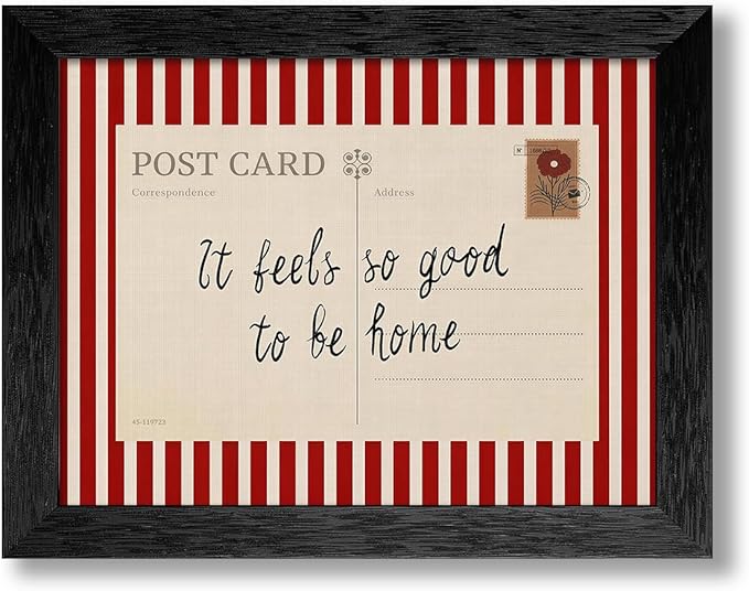 Red Vintage Postcard Poster 08x10 inch Black Framed It Feels So Good To Be Home Quote Wall Art Mid Century Modern Striped Canvas Prints for Living Room Bedroom Wall Decor