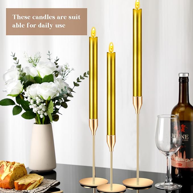 FillTouch 30 Pcs Gold Candlestick Holders with Flameless LED Candles Bulk Includes 15 Metal Candle Holders and 15 Battery Operated Gold Candles for Wedding Table Centerpieces Home Decor