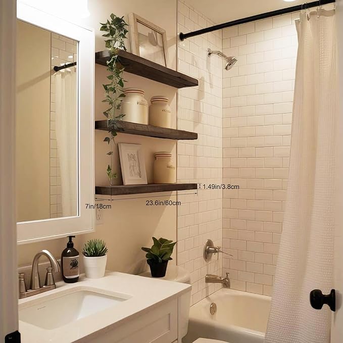 Floating Shelves for Wall, Bathroom Shelves Over Toilet, Wall Shelves & Book Shelf for Room, Hanging Shelf, Modern Wooden Mounted Floating Shelves, 24x7x1.5 in (Smoke Gray, Set of 3)