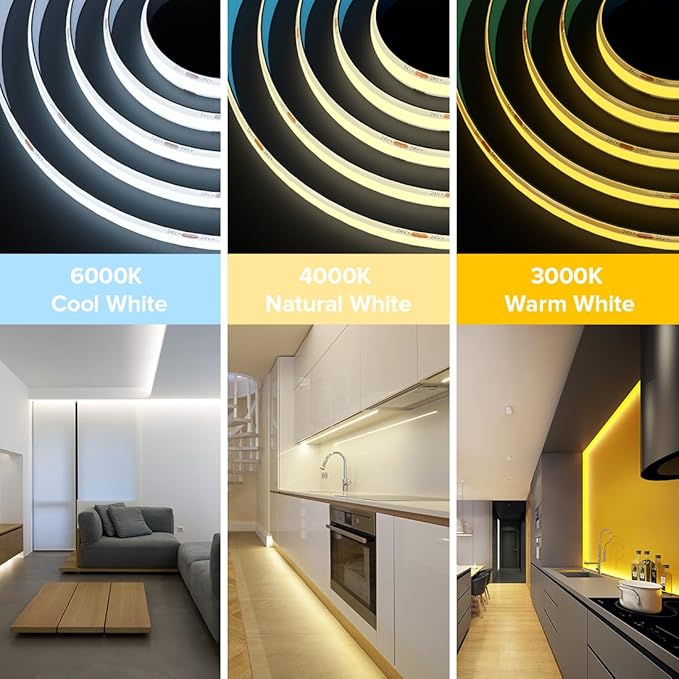 BTF-LIGHTING FCOB COB LED Strip IP65 480LED/m Flexible High Density Uniform Light 9W/m 16.4FT DC24V Warm White 3000K CRI 90+ 8mm Width for Home Indoor Decor(No Adapter or Controller)