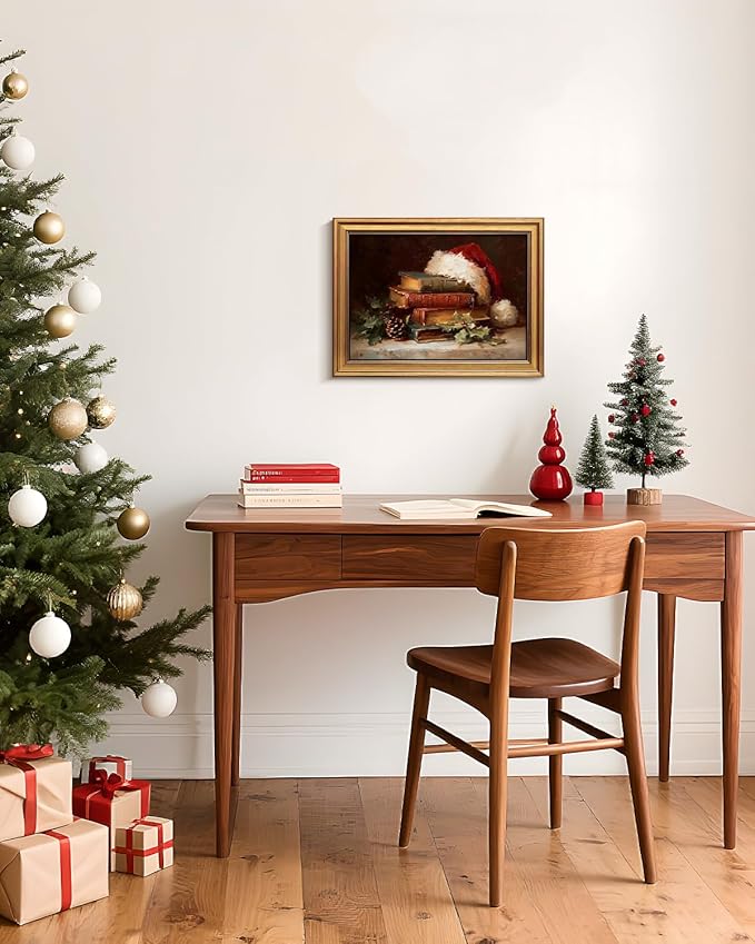 Bzstyleart Vintage Wall Art Decor for Living Room, Vintage Santa Hat Wall Art Christmas, 12 x 16 Inch Christmas Canvas Decorations for Home, Canvas Picture Print