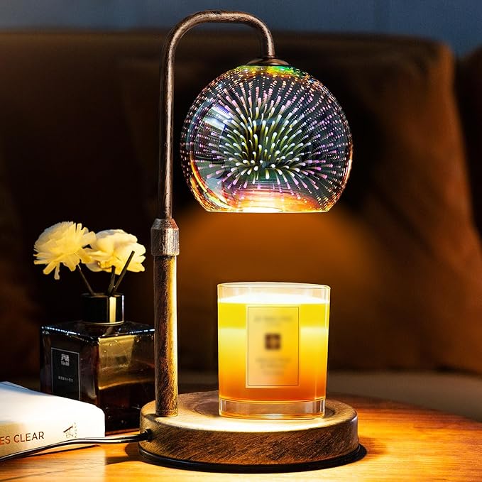 Glocusent Candle Warmer Lamp with Timer, 3D Glass Globe, Antique Base, Dimmable Height Adjustable Wax Melter for Scented Jar Candles, 2-8H Auto Off, Christmas Birthday Gifts for Women, Home Decor Gift
