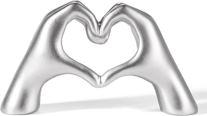 Gold Decor Living Room – Mini Small Heart Hands Sculpture – Shelf Decor Aesthetic – Cute Home Accent Table & Shelves – Love Statue - Gifts Girlfriend, Wife, Women, Teen Girls, Valentine (Silver, Mini)