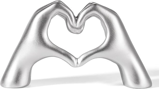 Gold Decor Living Room – Mini Small Heart Hands Sculpture – Shelf Decor Aesthetic – Cute Home Accent Table & Shelves – Love Statue - Gifts Girlfriend, Wife, Women, Teen Girls, Valentine (Silver, Mini)
