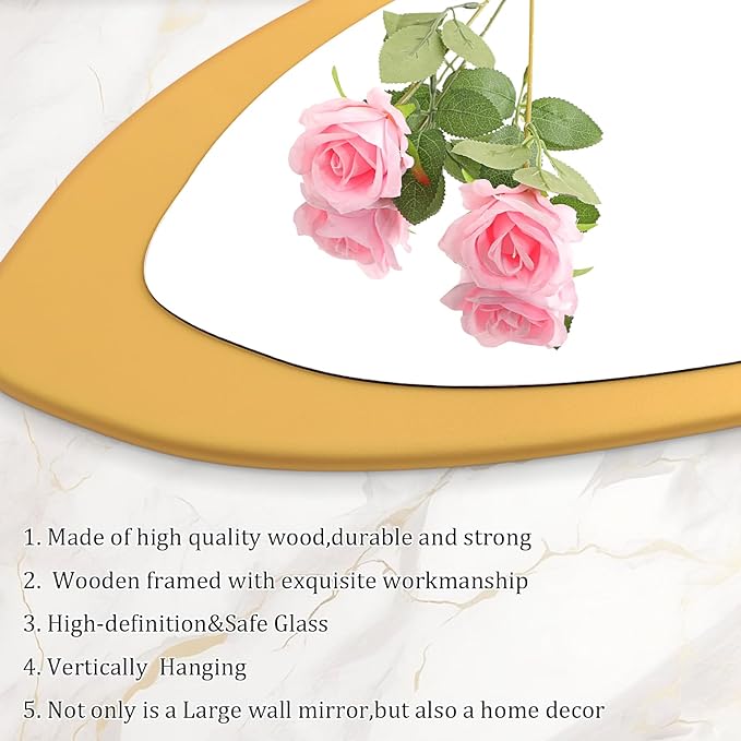 AAZZKANG Gold Irregular Full Length Mirror Large Wood Framed Mirrors 47"x16" Asymmetrical for Bedroom Living Room Bathroom Dressing Room Entryway