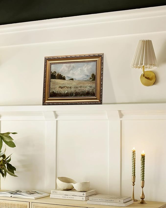 KBKBART Gold Framed Vintage Countryside Canvas Oil Painting Farmhouse Decor, Rustic Antique Landscape Bathroom Wall Decor for Bedroom Living Room, Gifts for Friends or Family (9"x12")
