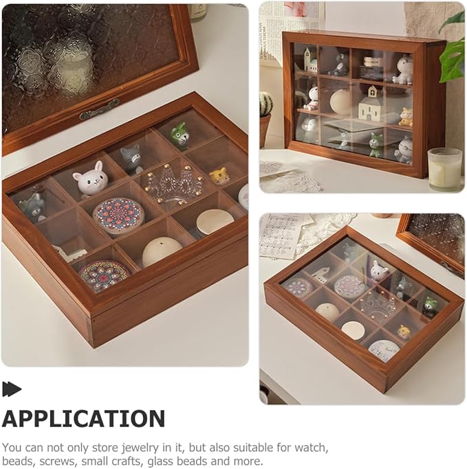 Solid Wood Decorative Jewelry Box Lid Section Storage Organizer Rustic Decor for Home Make up Organizers