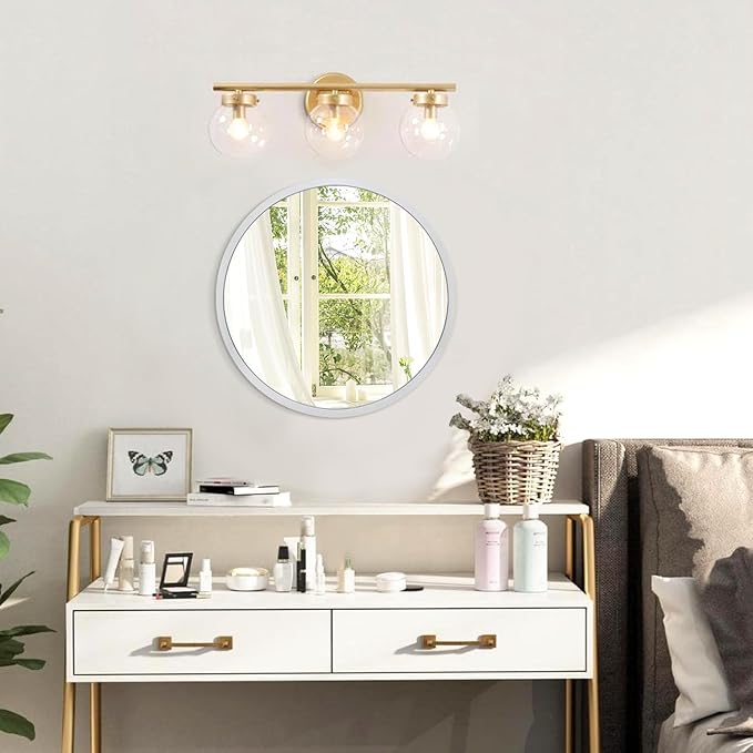 JJUUYOU Round Wall Mirror Circular Mirror for Bathroom Sliver Mirrors Silver Vanity Hanging Metal Frame Small Make up Mirror for Living Room Bedroom Dorm Entryway and More