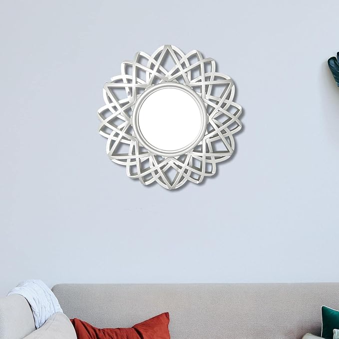 Nordic Wall Hanging Mirror Round Mirror for Living Room Bedroom Decoration, Argent