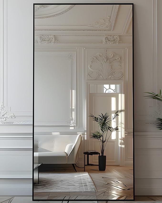 Antok Full Length Mirror, 76"x34" Floor Mirror with Stand, Hanging Mounted Mirrors for Bedroom, Living Room, Cloakroom, Dining Room, Black, Rect