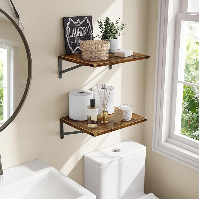 Fixwal Deep Floating Shelves for Wall, 15.7in X 11.8in X 0.6in Wide Brown Shelves for Bedroom, Large Wall Shelf for Living Room, Kitchen, Bathroom, Laundry Room and Decor Storage (Set of 2)