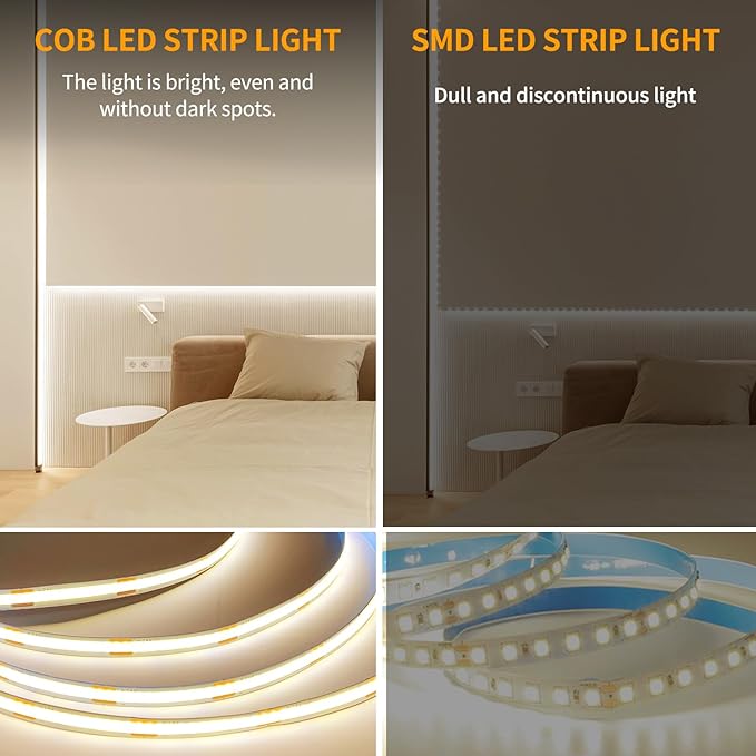 COB LED Strip Lights 100ft,3000K DC 24V Dimmable Warm White Flexible LED Lights Strip for Bedroom,with Remote and app Control LED Rope Lights for Living Room,Shelf,Cabine,Bed(2 Rolls of 50ft)