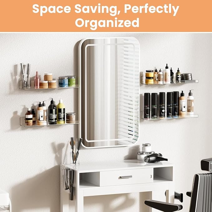 Acrylic Shelves for Bathroom Storage, 15" Floating Shelves Wall Organizer for Perfume, Make up, Skincare, Kids Bookshelf for Bedroom, Nursery, Living Room Decor, Clear 4 Pack