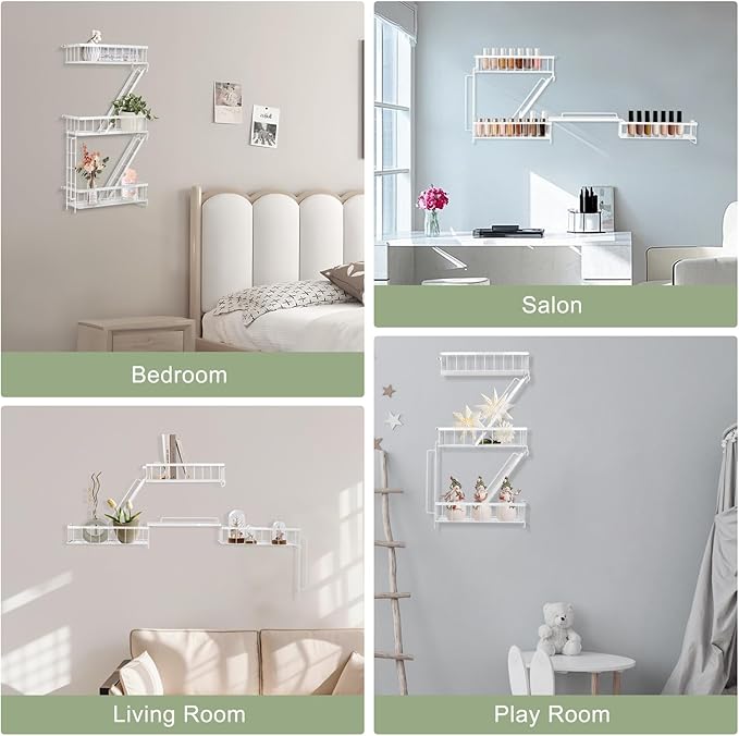 SweetSage Fire Escape Shelf - 3 Tier White Wall Display Floating Shelves, Metal Decorative Shelving for Bedroom, Home Décor, Action Figure Display