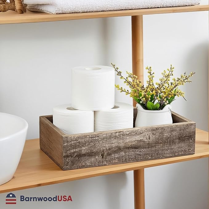 Small Wooden Planter Box – Rustic 2-Pack Wood Window Planter Box Set for Centerpieces & Storage – Durable Wooden Boxes for Decor - Perfect Toilet Basket for Bathroom Organizer