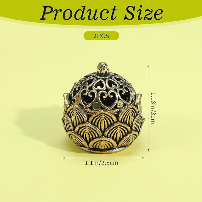 Thinp 2 Pcs Copper Lotus Incense Holder, Brass Lotus Incense Burner Mini Vintage Desktop Ornament for Cones Home Meditation Decor