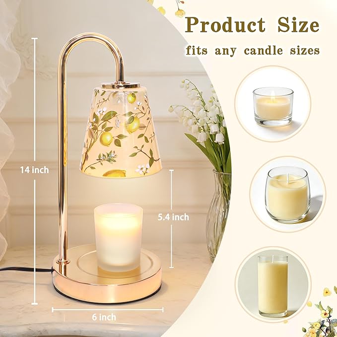 Crystal Club Lemon Candle Warmer Lamp with Timer Dimmer, 4-Level Brightness Wax Melt Warmer with 2×50W Bulbs, Candle Warmer for Scented Jar Candles Lights, Birthday Gifts for Women Mom