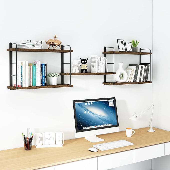 MXCSE Wall Shelves, Wall Mounted Bookshelves, DIY Floating Shelves for Wall, Wood Hanging Book Shelves for Room, Bedroom, Living Room, Easy Installation (Brown, 50W x 17H)