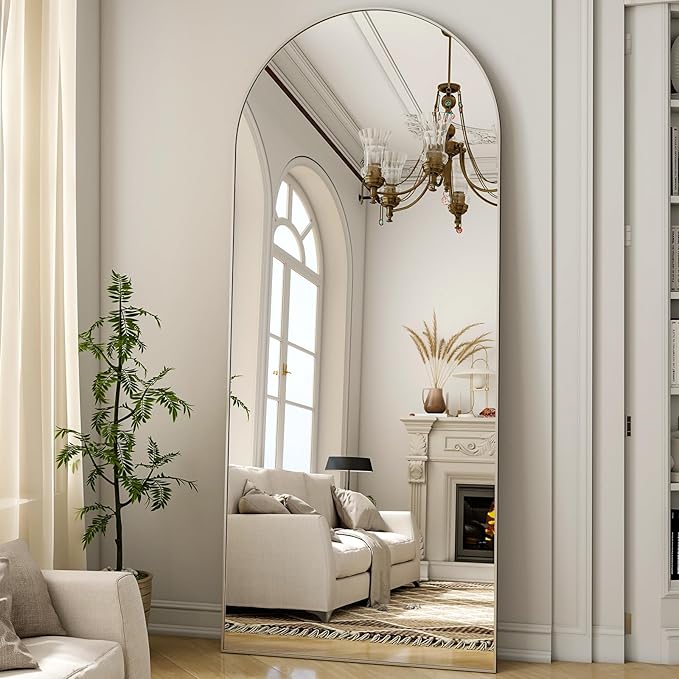 Arched Full Length Mirror 64"x21", Floor Standing Body Mirror with Aluminum Frame,Leaning Hanging for Bedroom Cloakroom Living Room Silver