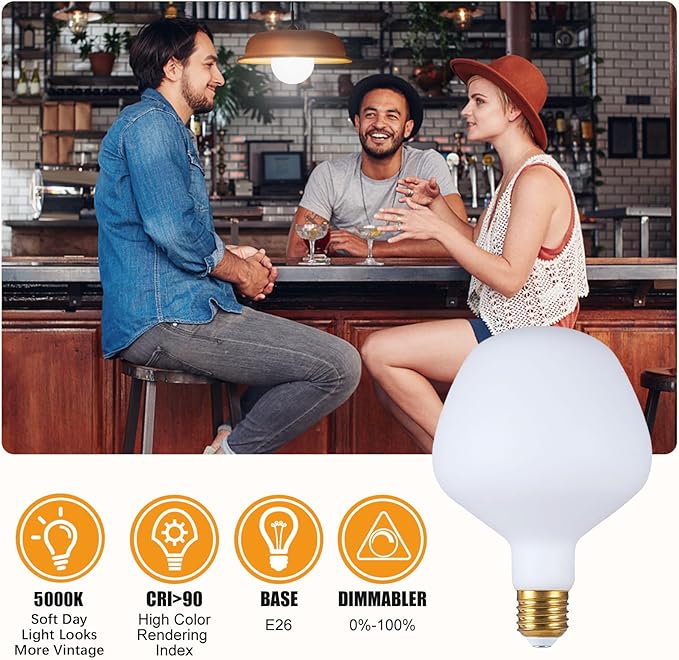 SD LUX Oversized Decorative LED Light Bulbs 12W 1800LM (Equivalent 150W) Dimmable Vintage Edison Filament Bulbs E26 Large Globe Bulb Milky Glass for Home Office, Daylight 5000K, 1 Pack