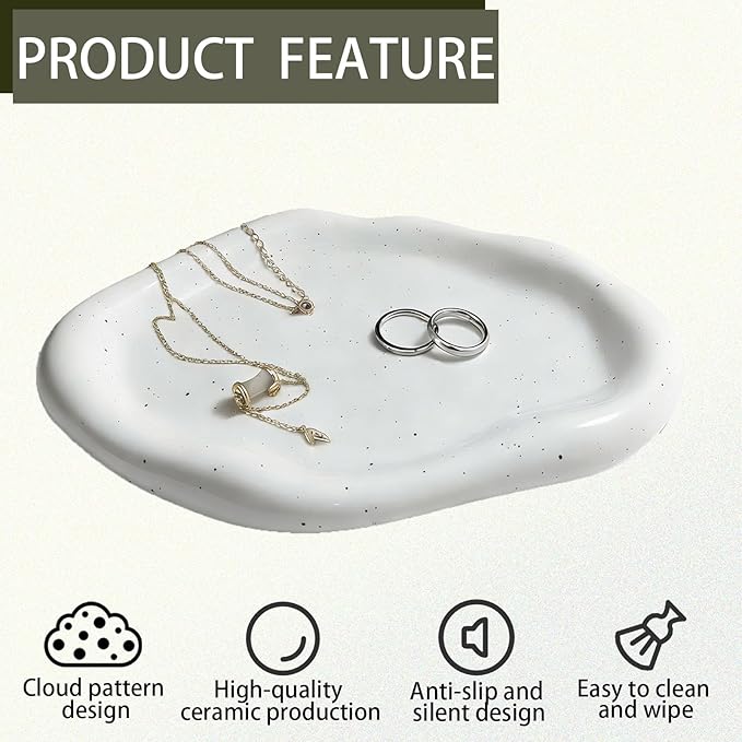 CHENACC Cloud Ceramic Jewelry Tray, Small Decorative Dish for Home Accessories. Perfect Personalized Birthday for Women, Sisters,Girlfriend and Mother, Long Shape