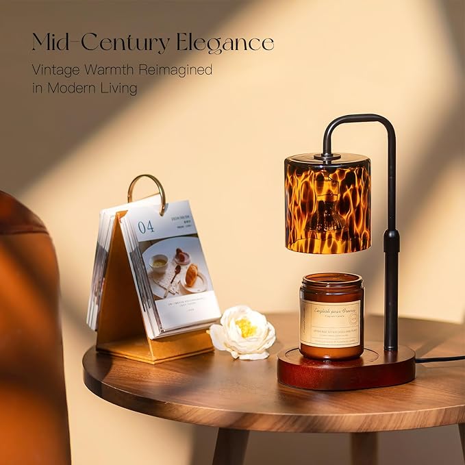Candeldo Tortoise Shell Home Decor: Black Candle Warmer Lamp with Timer Vintage Leopard Lamp with 2 Bulbs Height Adjustable Candle Warmer Dimmable Mothers Day Women Gift