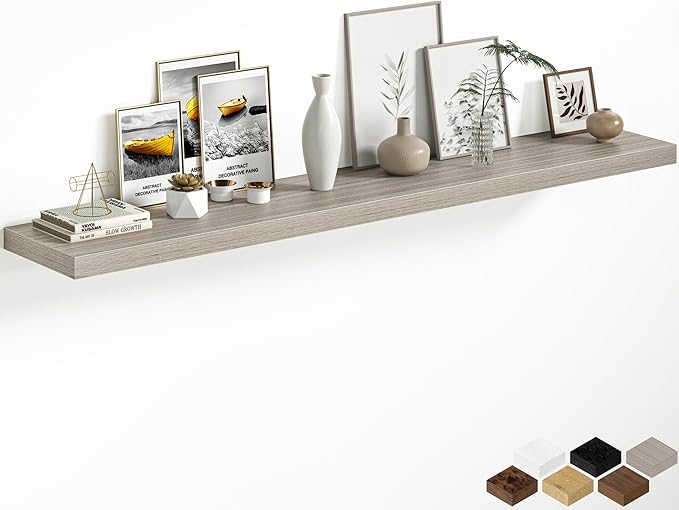 Fun Memories 66 Inch Floating Shelves, 12 Inch Deep Wall Shelf for Fireplace Mantel, Gray Deep Storage Shelves for Home & Office, Long Floating Shelf with Invisible Bracket, Set of 1