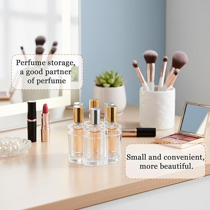 2-Pack Plum Flower Perfume Organizer, Clear Acrylic Rollerball Perfume Holder & Display Tray, Perfume Storage for Dresser, Lip Gloss Organizer, Beauty Scentbird Case for Women