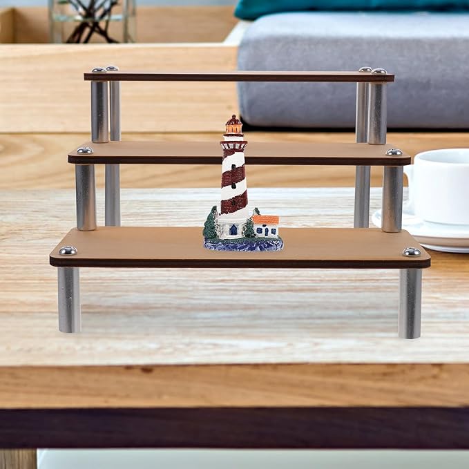 Garneck Wooden Tiered Display Stand Cosmetic Organizer Shelf for Makeup Holder and Collectible Figures Stable Desktop Riser Shelf for Dressing Table Home and Retail Use